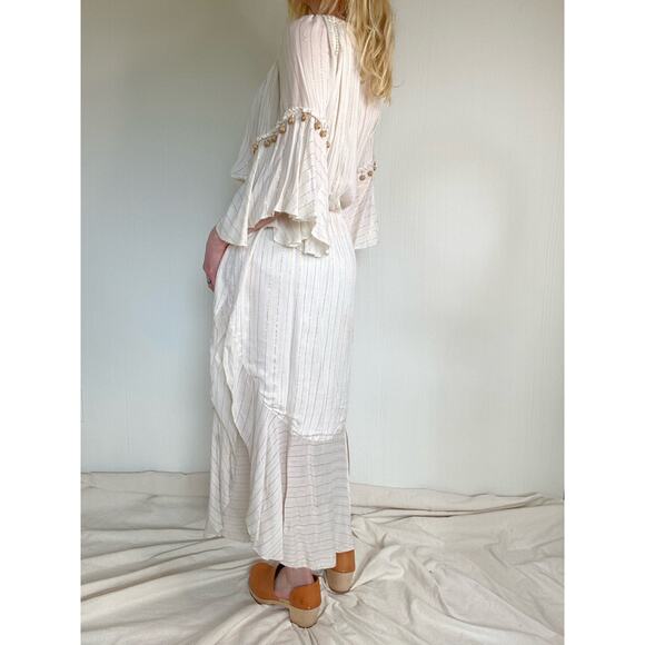 SAYLOR Grecian Goddess Ivory Gauze Off Shoulder Bell Sleeve Maxi Dress US SMALL - Picture 14 of 16